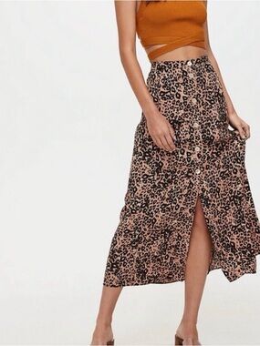 Wilfred Leopard Print Button-Front Midi Skirt